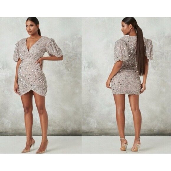 Peace + Love Sequin Dress 6 Small Blush Silver Holiday Party Wedding Cruise - Picture 1 of 16